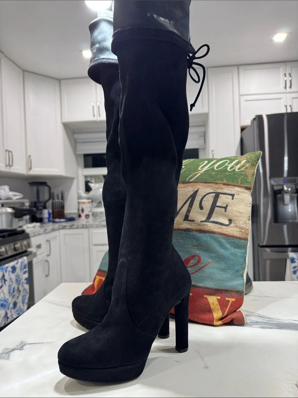 Stuart Weitzman Black Over-the-Knee Suede High Heel Boots